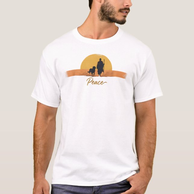 Peace Walking Monk with Aloka Dog – Walk for Peace T-Shirt (Front)