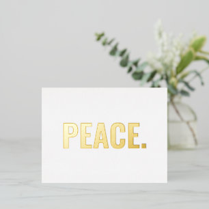 Peace white and gold text minimalist modern foil holiday postcard
