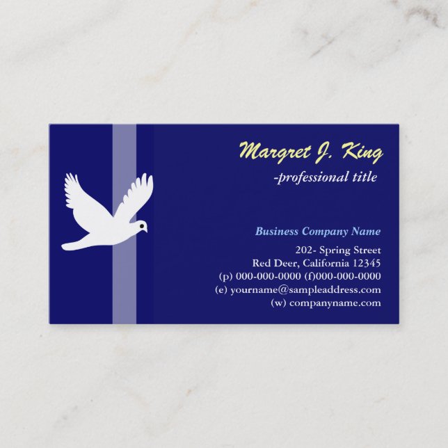 Peace white dove simple, cool business card (Front)