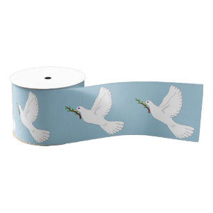 Peace White Dove with Olive Branch Gift Ribbon Grosgrain Ribbon