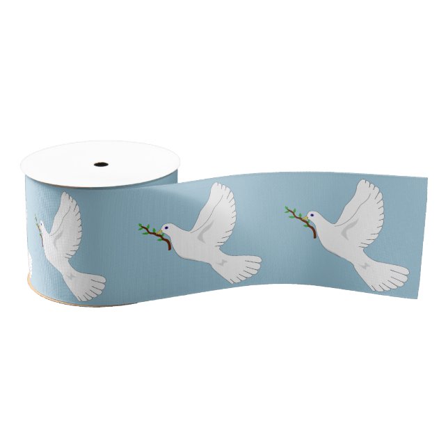 Peace White Dove with Olive Branch Gift Ribbon Grosgrain Ribbon (Spool)