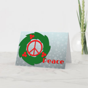 Peace with Holly Wreath Holiday Card