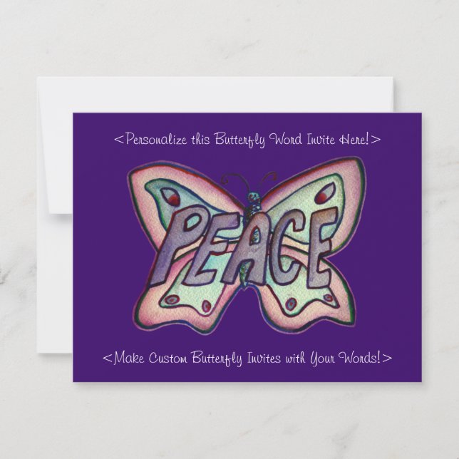 Peace Word Art Butterfly Wings Custom Invitations (Front)