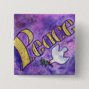 Peace Word Art Button Pin Pendant (Square)