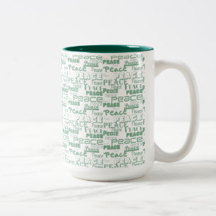 Peace Word Art Green Two-Tone Coffee Mug
