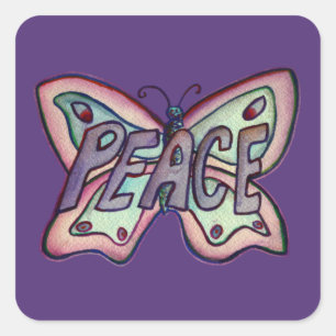 Peace Word Art Purple Butterfly Sticker Decals