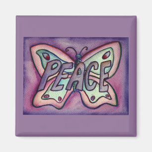 Peace Word Art Purple Butterfly Wing Fridge Magnet