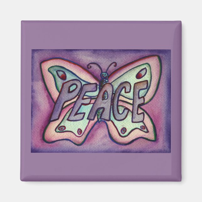 Peace Word Art Purple Papillon aile Aimant frigo (Devant)