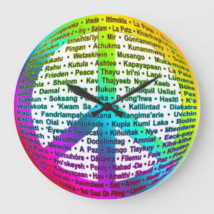 PEACE WORLD LANGUAGE coloured Large Clock