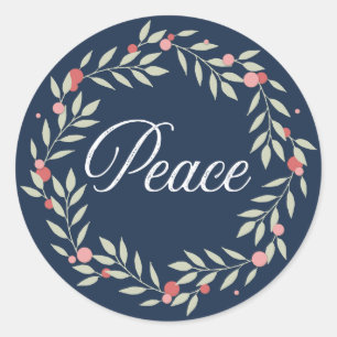 Peace Wreath   Olive Branch Holiday Classic Round Sticker