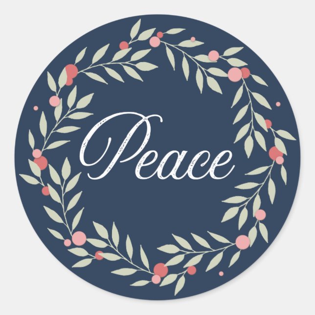 Peace Wreath | Olive Branch Holiday Classic Round Sticker (Front)