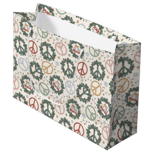 Peace Wreaths and Joy to the World Pattern Large Gift Bag (Front Angled)