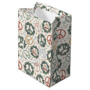 Peace Wreaths and Joy to the World Pattern Medium Gift Bag