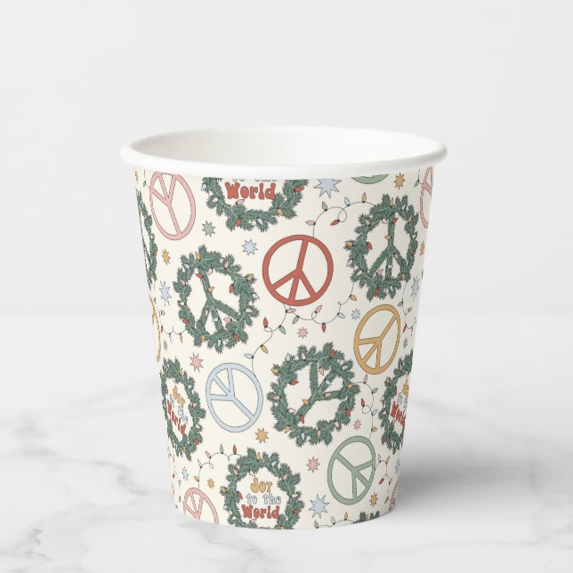 Peace Wreaths and Joy to the World Pattern Paper Cups (Front)