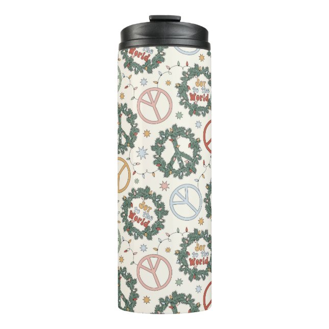Peace Wreaths and Joy to the World Pattern Thermal Tumbler (Front)