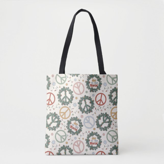Peace Wreaths and Joy to the World Pattern Tote Bag (Front)