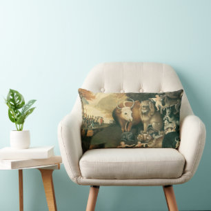 Peaceable Kingdom by Edward Hicks Vintage Folk Art Lumbar Pillow