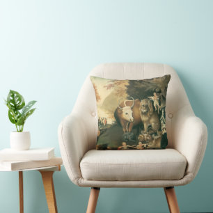 Peaceable Kingdom by Edward Hicks Vintage Folk Art Throw Pillow