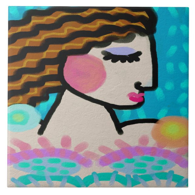 Peaceful Abstract Digital Portrait of a Woman Tile (Front)
