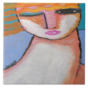 Peaceful Abstract Portrait of a Woman Tile