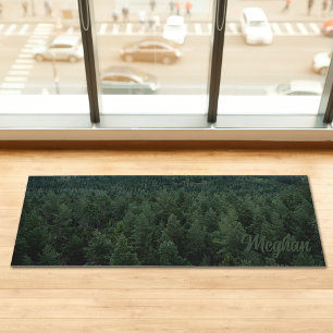 Peaceful Aerial Forest Photo Dark Green With Name Yoga Mat