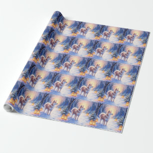 Peaceful Akita on Snow Lantern Path Christmas Dog  Wrapping Paper
