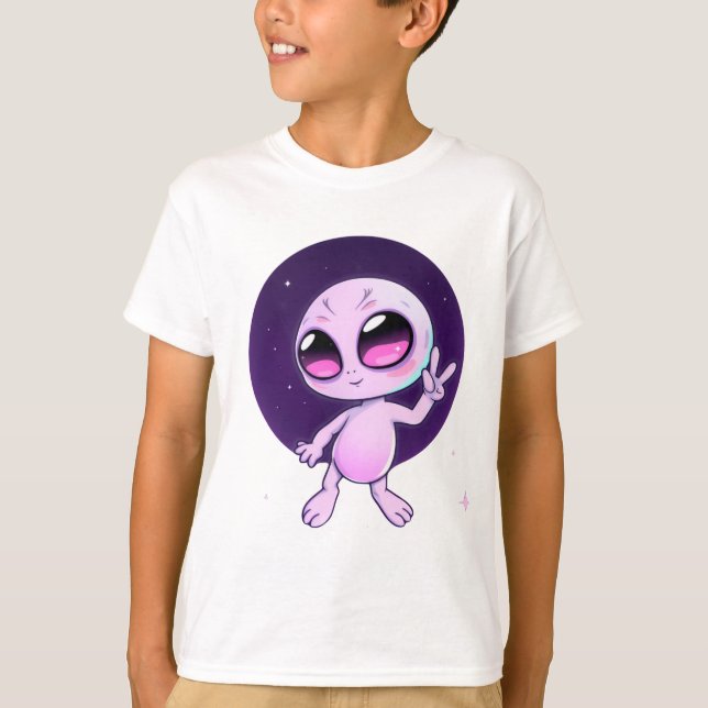 Peaceful Alien – Cute Cosmic Vibes in Pastel T-Shirt (Front)