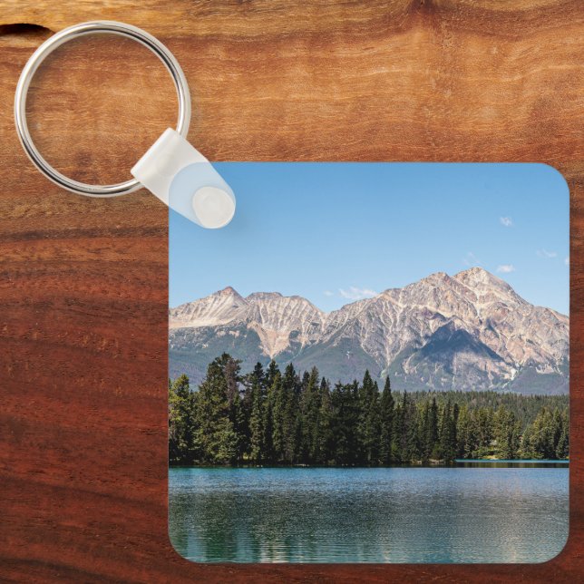 Peaceful Alpine Reflection, Pyramid Mountain Keychain (Front)