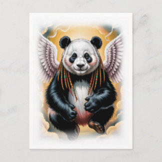 Peaceful Angel Panda on a White Holiday Postcard