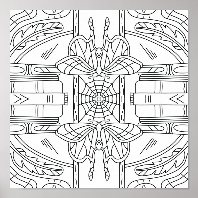 Peaceful Autumn: Moth in the Library Colouring Poster (Front)