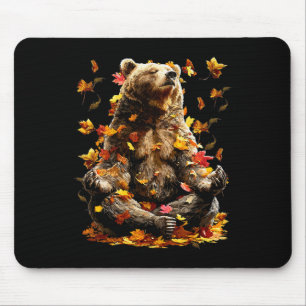 Peaceful Bear Fall Leaves Meditating Zen Animal Au Mouse Pad