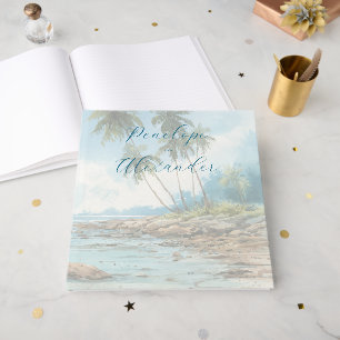 Peaceful Blue Watercolor Beach Scene Guest Book