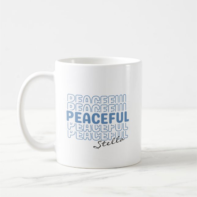 Peaceful Blue Wavy Retro Custom Name Text Coffee M Coffee Mug (Left)