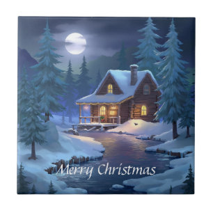Peaceful Cabin in Winter Forest Tile
