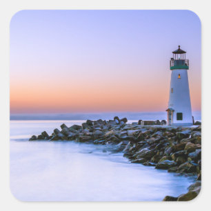Peaceful Calm Coastal Simplistic Lighthouse Art Square Sticker