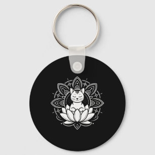 Peaceful Cat Lotus Flower Yoga Meditation Tee _1 Keychain