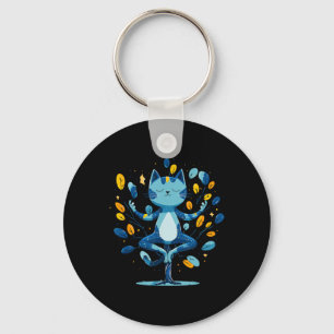 Peaceful Cat Zen Meditation Tree Pose Keychain