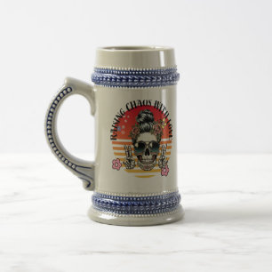 Peaceful Chaos Retro Skull Mom – Vintage Sunset De Beer Stein