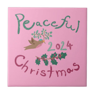 Peaceful Christmas 2024 mistletoe bird Ornament Tile