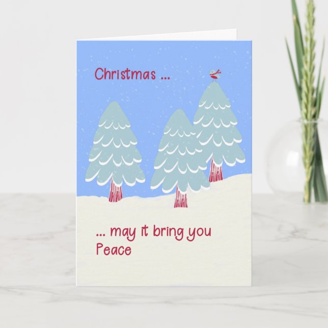 Peaceful Christmas Card with Trees and Snow (Front)