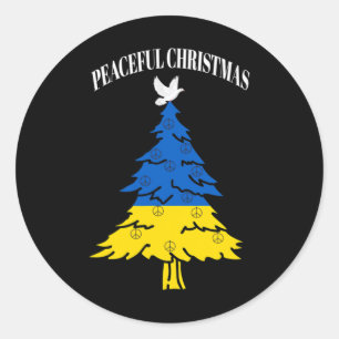 Peaceful Christmas Tree Peace Ukraine Classic Round Sticker