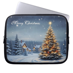 Peaceful Christmas Village with Lights Laptop Sleeve