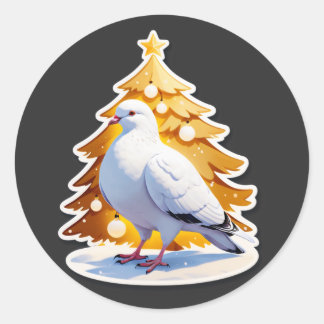 Peaceful Christmas White Dove Art 🎄 Classic Round Sticker