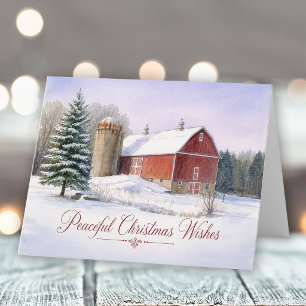 Peaceful Christmas Wishes Rustic Red Country Barn Card
