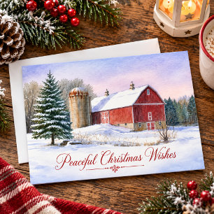 Peaceful Christmas Wishes Rustic Red Country Barn Holiday Card