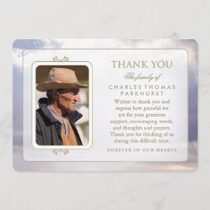 Peaceful Clouds Gold Photo Sympathy Thank You Card
