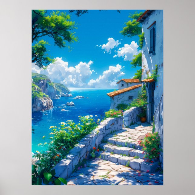 Peaceful Coastal Village in Summer Poster (Front)