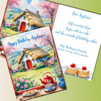 Peaceful Cottage View Flowers Tea Cakes Birthday