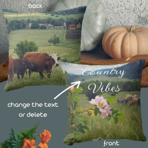 Peaceful countryside landscape with wild roses throw pillow