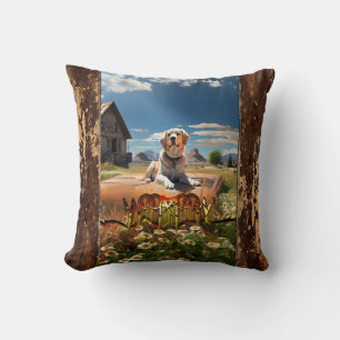 Peaceful dog on the farm throw pillow